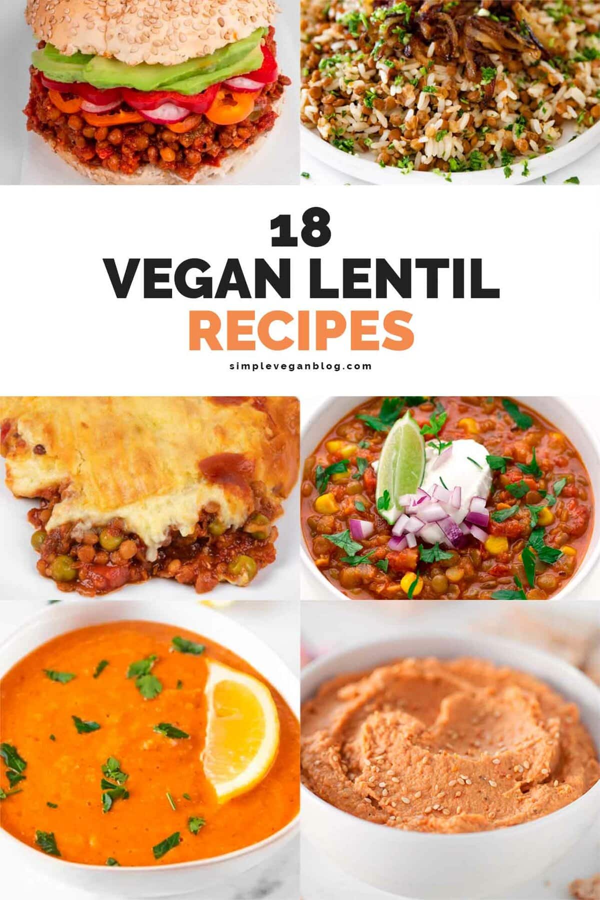 A collage of vegan lentil recipes pictures with a heading