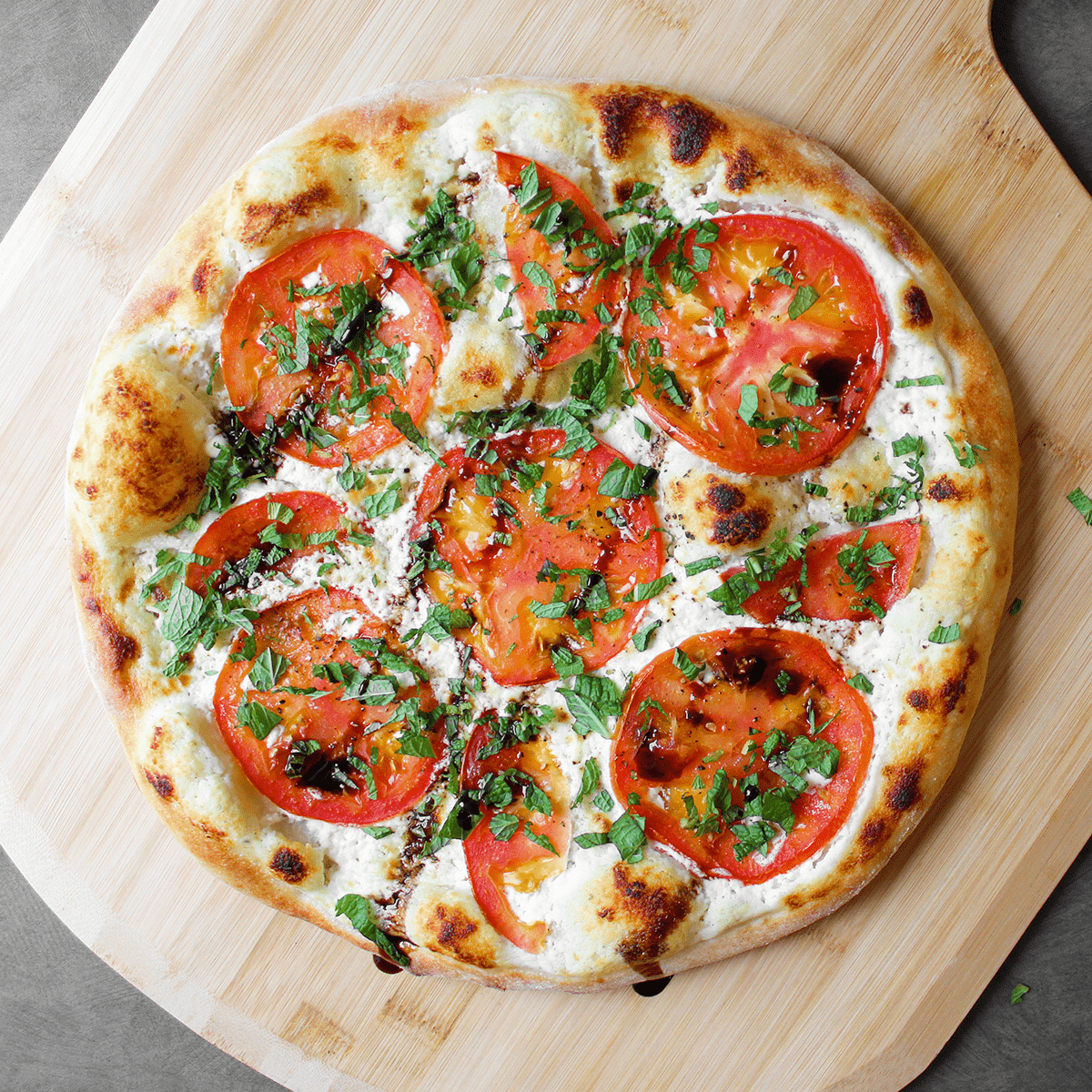 Goat Cheese Pizza with Tomato and Mint – Thursday Night Pizza