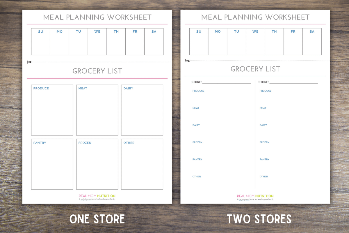 A graphic of two meal planning worksheets